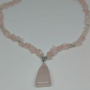 Rose quartz necklace with rose quartz pendant 17"